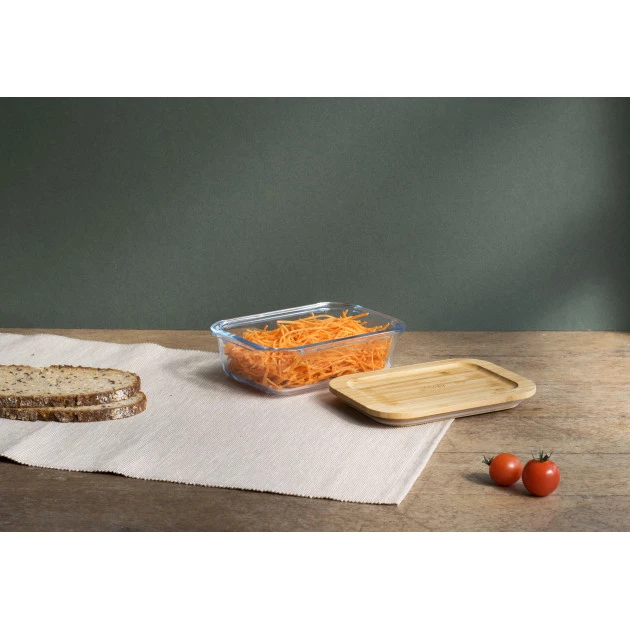 Boîte De Conservation En Verre Et Bambou Rectangle 640 Ml Pebbly – Image 4