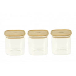 Lot 3 Boîtes De Conservation En Verre Et Bambou Carré 800 Ml Pebbly