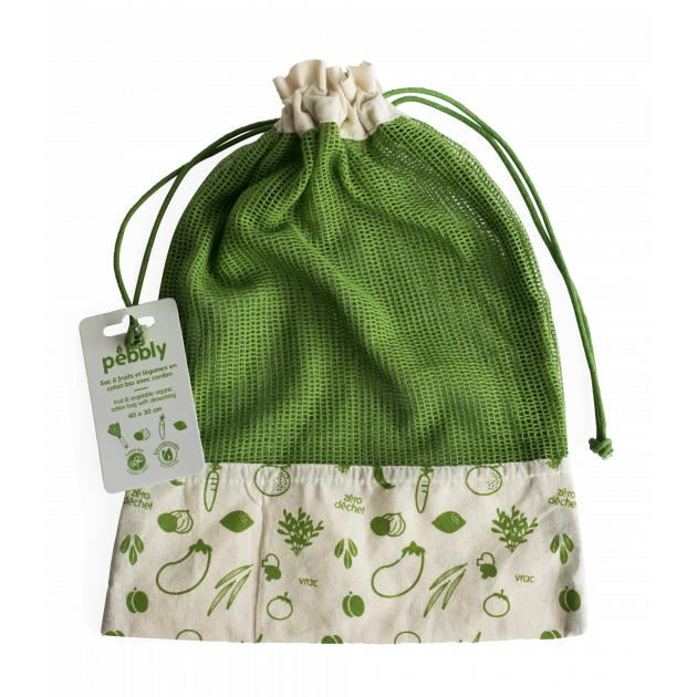 Sac à Légumes Coton Bio Vert 30 X 40 Cm Pebbly – Image 2