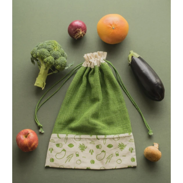 Sac à Légumes Coton Bio Vert 30 X 40 Cm Pebbly – Image 4