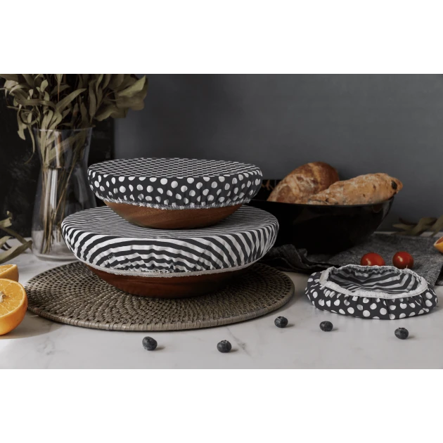 Set De 3 Couvercles Réutilisables Assortis 100% Coton Noir Et Blanc - NUTS – Image 2