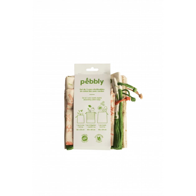 Set Zéro Déchet Coton Bio 3 Pièces Pebbly – Image 2